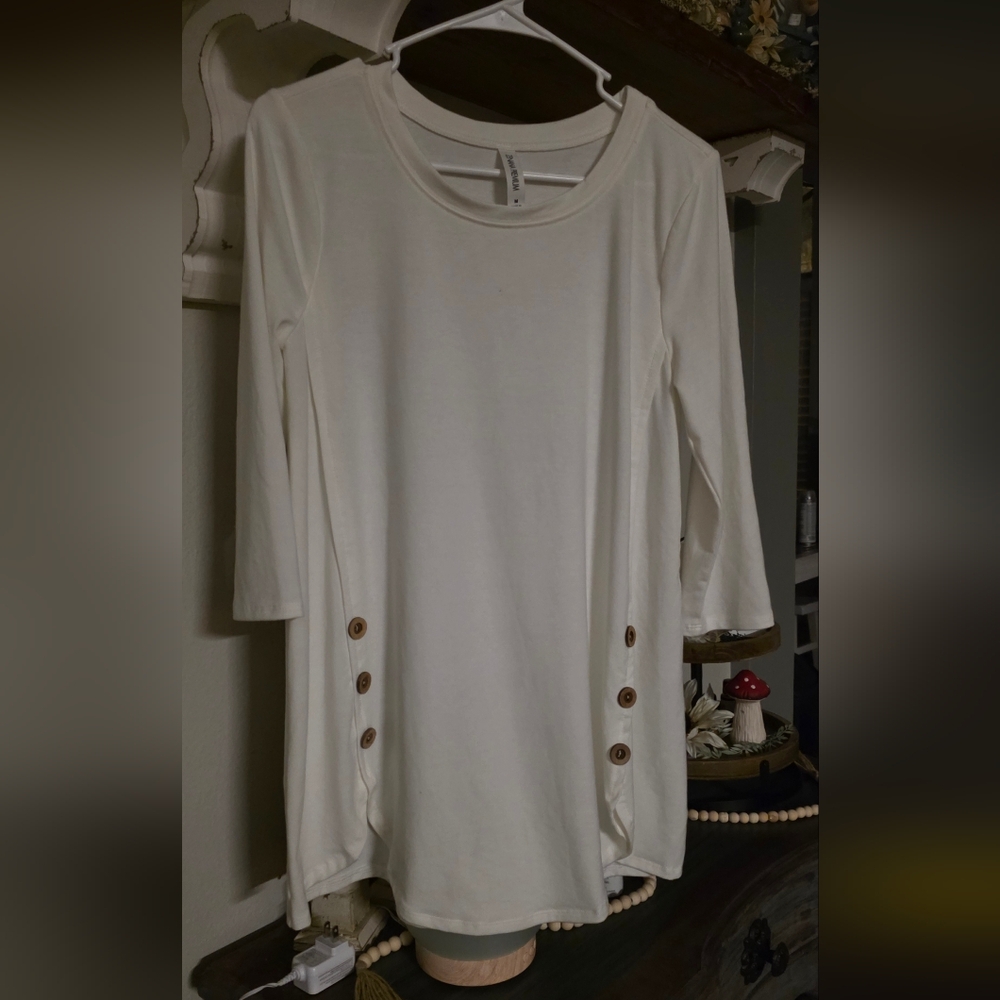 Zenana Outfitters White Tunic with Button Accents